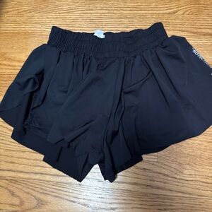 Girls' Black Athletic Shorts with Elastic Waist and Built-In Liner